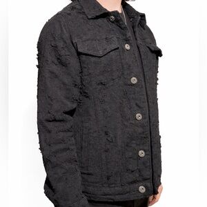 Valabasas S Black Distressed Lace Denim Jacket